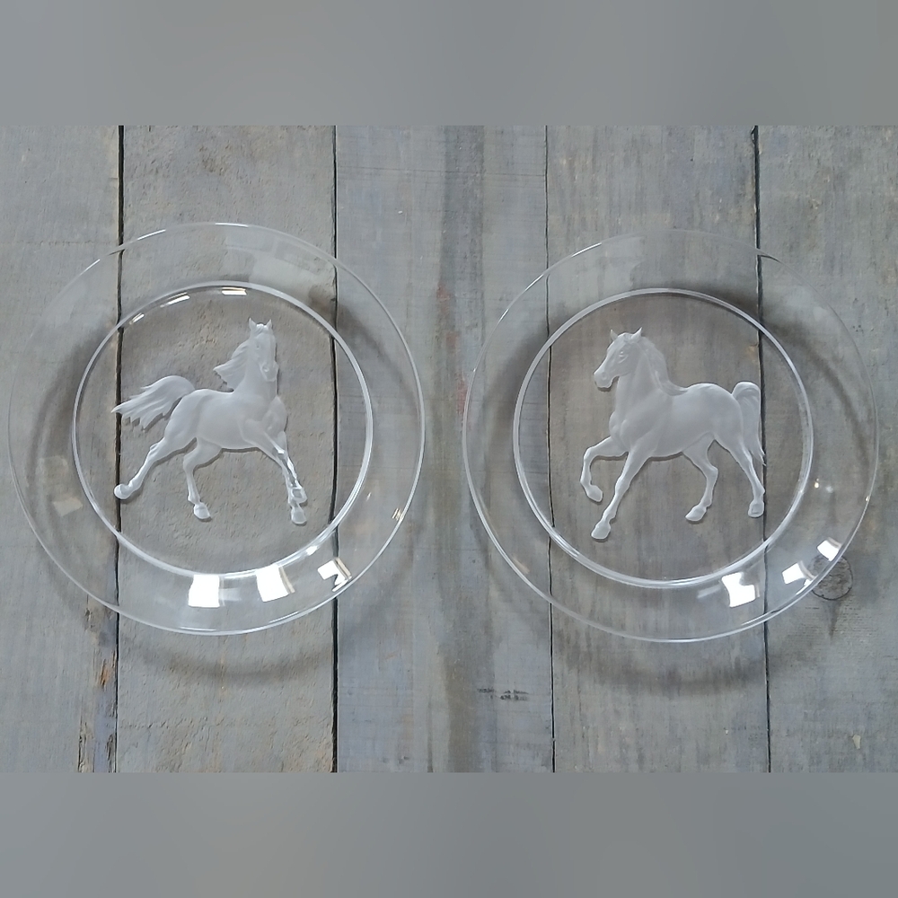 Vintage Hoya Crystal Horse Plates Japan
